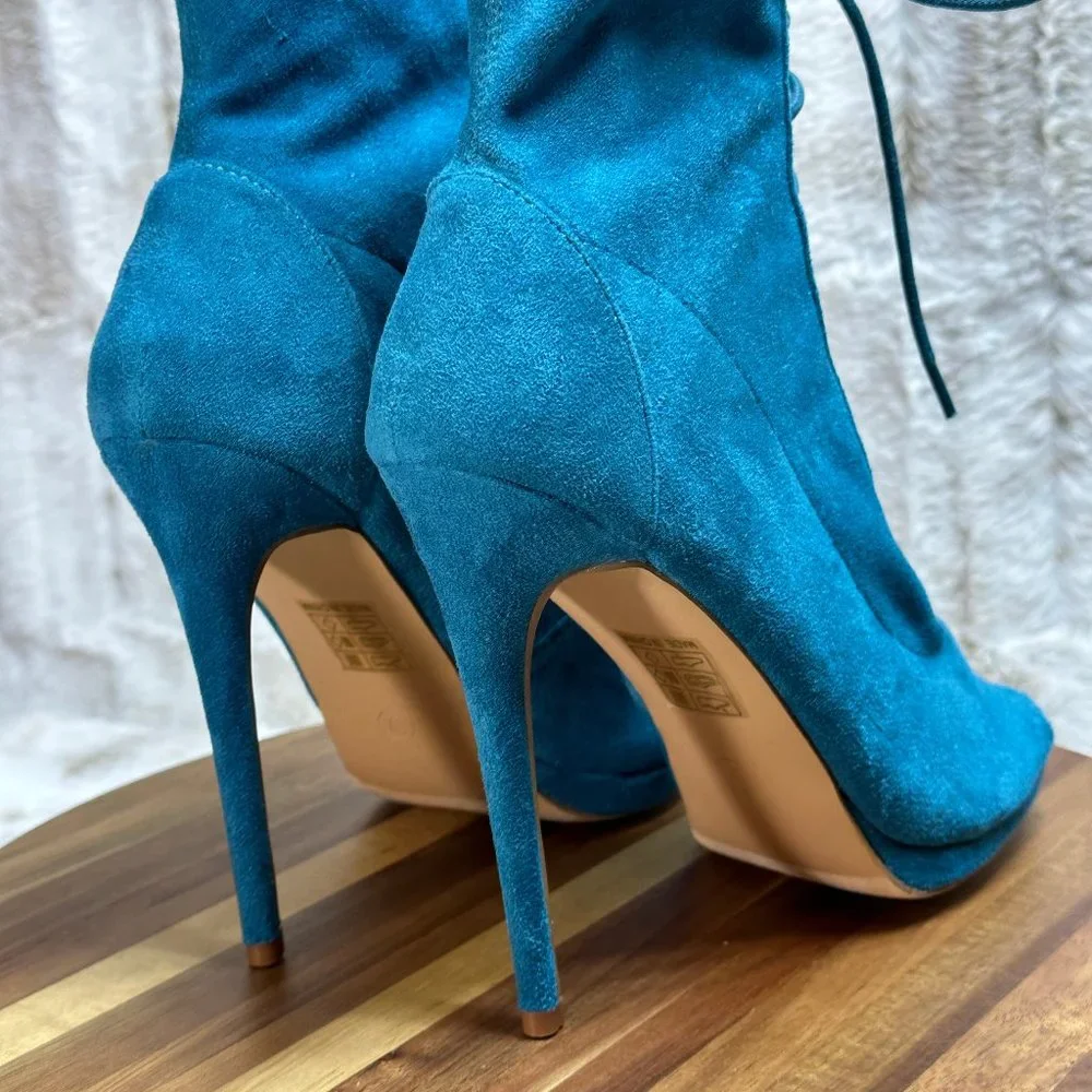 * So Me Teal Lace Up High Heel Ankle Boots - Picture 4 of 9